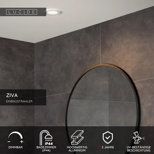 Lucide ZIVA - Einbaustrahler Badezimmer - Ø 8,5 cm - 1xGU10 - IP44 - Weiß - USP
